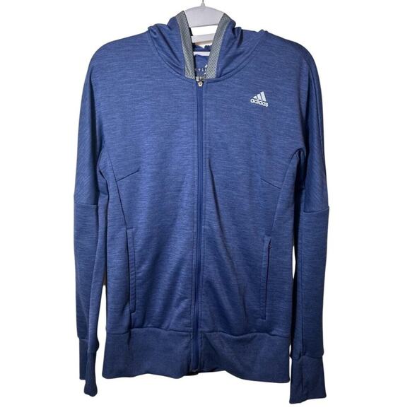Adidas Climalite Full-Zip Hoodie Sweatshirt For Women Size S Blue - Picture 1 of 9